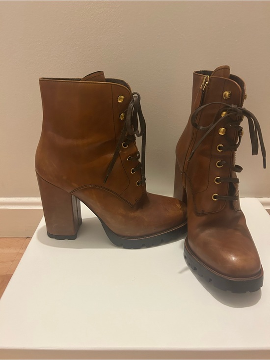 Prada Shoes - Prada Brown Leather Lace-Up Block Heel Boots